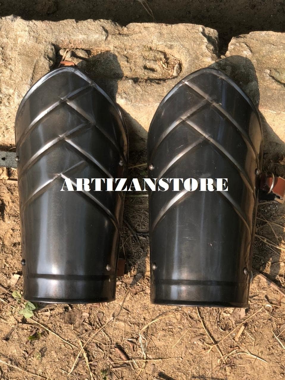 Medieval Blackened Arm Guard Pair of Bracers LARP Steel Armor Fantasy Warrior Cosplay Armor Halloween Costume Reenactment Armor