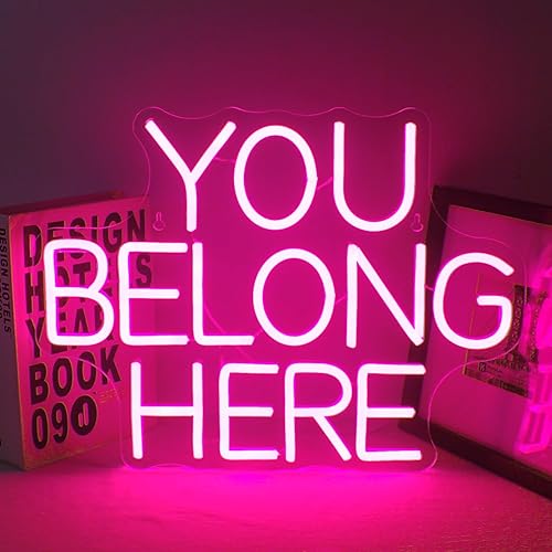 LUCUNSTAR Letrero de neón con texto en inglés "You Belong Here", color rosa, luces de neón para decoración de pared, interruptor alimentado por USB,