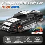 YONCHER RC Voiture Drift, Voiture Télécommande pour Enfants Ford Mustang Shelby GT500 Officieusement autorisée, 1:24 20KM/H 4WD RC Voitures avec lumières, Fast Racing Toy Car pour les garçons, Noir