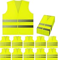PeerBasics 10-Pack Yellow Hi-Vis Safety Vests - Reflective Mesh, 360° Visibility for Construction, Cycling, Running, Work (One Size Fits Most)