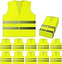 PeerBasics PeerBasics Safety Vests 10 Pack - Yellow Reflective High Visibility, Hi Vis Silver Strip, Men Women, Work, Cycling, Runner, Surveyor, Volunteer, Crossing Guard, Road, Construction, Neon (Mesh, 10)