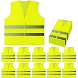 PeerBasics Safety Vests 10 Pack - Yellow Reflective High Visibility&comma; Hi Vis Silver Strip&comma; Men Women&comma; Work&comma; Cycling&comma; Runner&comma; Surveyor&comma; Volunteer&comma; Crossing Guard&comma; Road&comma; Construction&comma; Neon &lpar;Mesh&comma; 10&rpar;