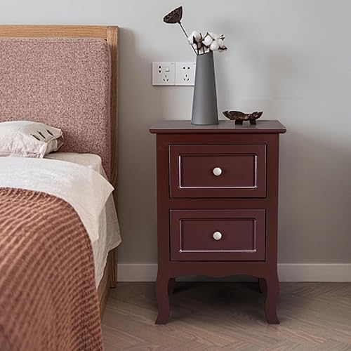 Miniatura 16 de Karl home Juego de 2 mesitas de noche blancas con cajones, mesita de noche pequeña con 2 cajones y patas de madera maciza para dormitorio, sala de