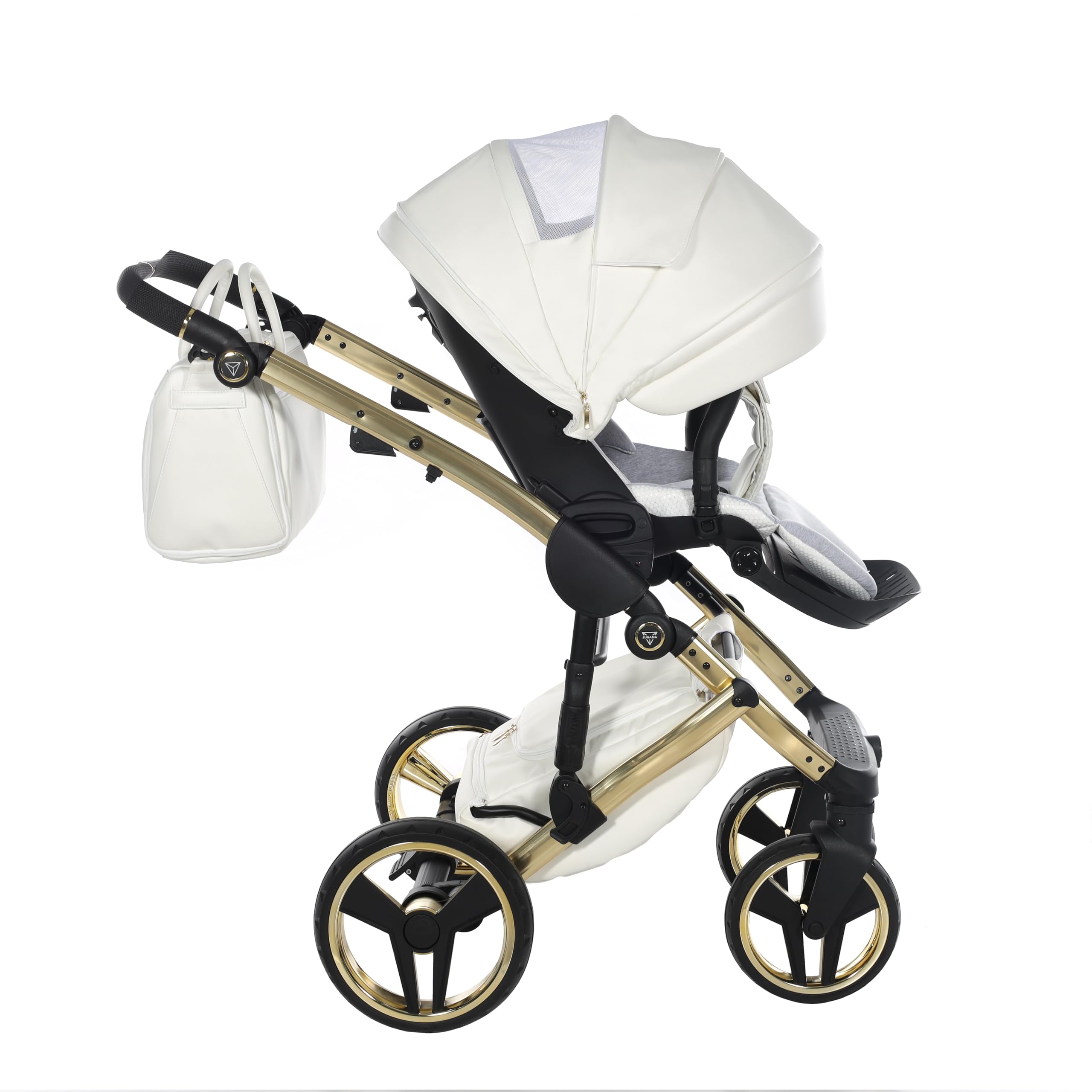 Junama Passeggino TRIO Diamond Fluo Individual 17 Bianco e Oro - 2in1 3in1 4in1 + ombrellino (4 in 1 con Base ISOFIX)