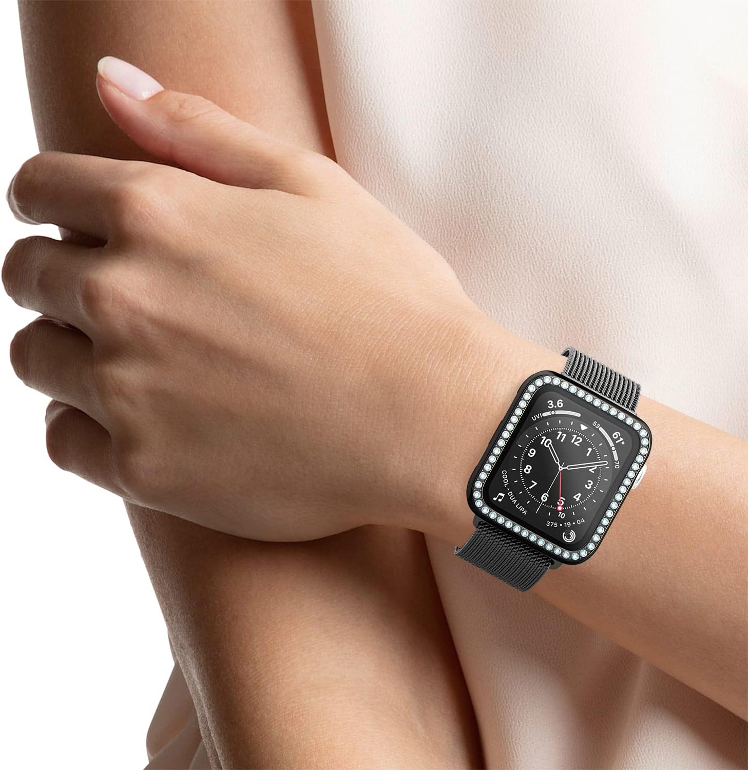 D & K Exclusives Rhinestone Case Compatible with Apple Watch 42mm Series 3/2/1 with Tempered Glass Screen Protector, Bling Crystal Bumper Hard PC Thin Protective Cover for iWatch, Women, Men, Black - Image 6