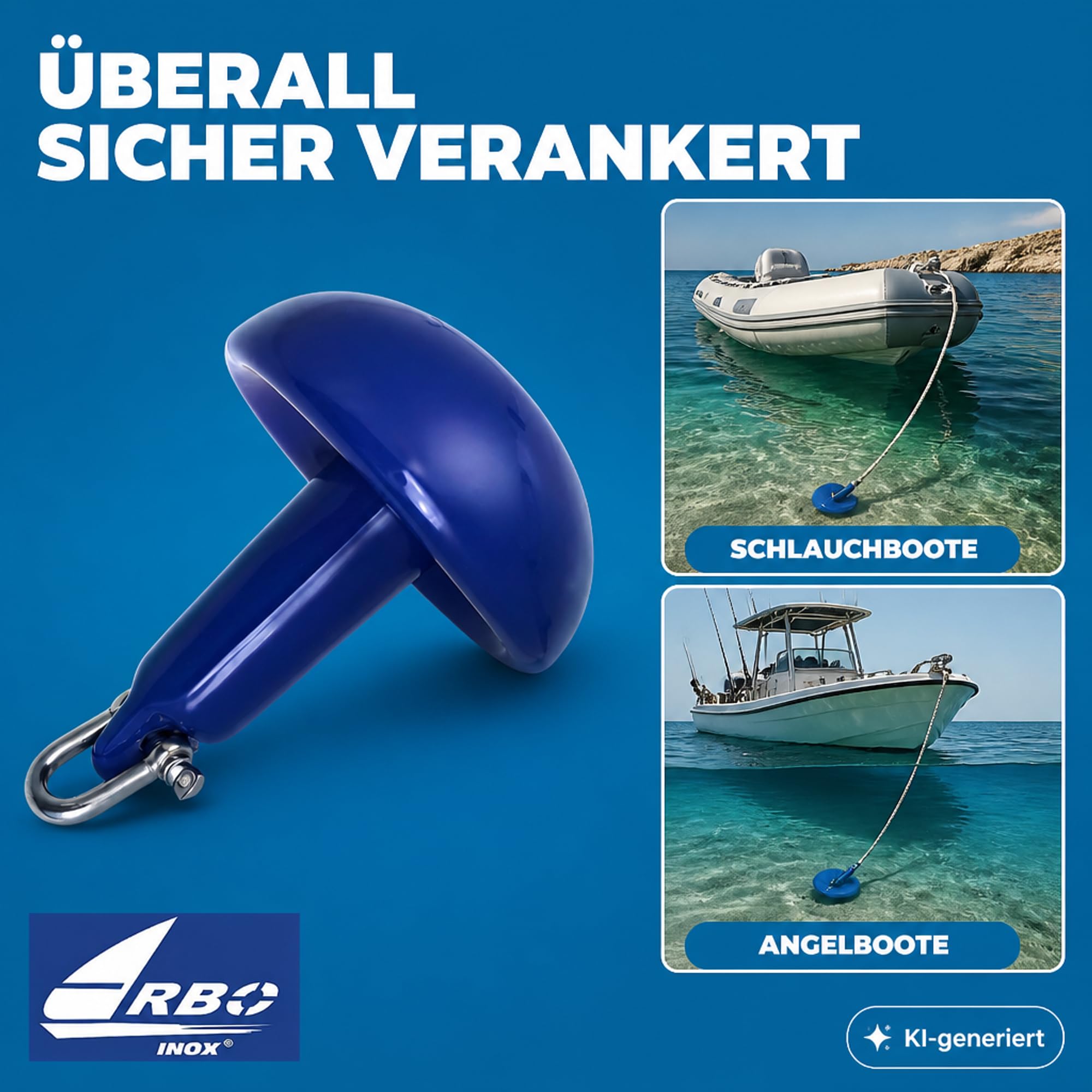 ARBO-INOX Pilzanker – Halt für Schlauchboot & Angelboot – mit Gummischutz