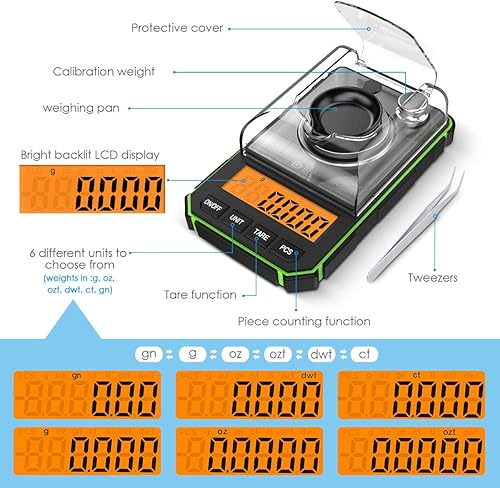 Miniatura 3 de Báscula digital de miligramo, mini báscula portátil de 1.76 oz, graduación precisa de 0.00 oz, báscula de bolsillo profesional con pinzas de
