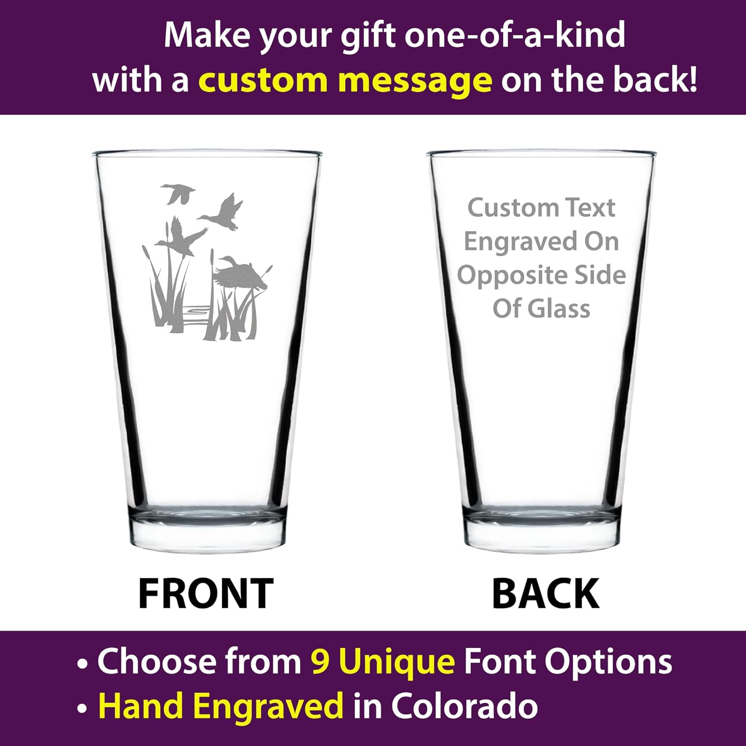 Custom Duck Pond - Pint Glass for Beer - Cabin Themed Gifts or Rustic Decor for Men and Women - Fun Drinking or Party Glasses - 16 oz