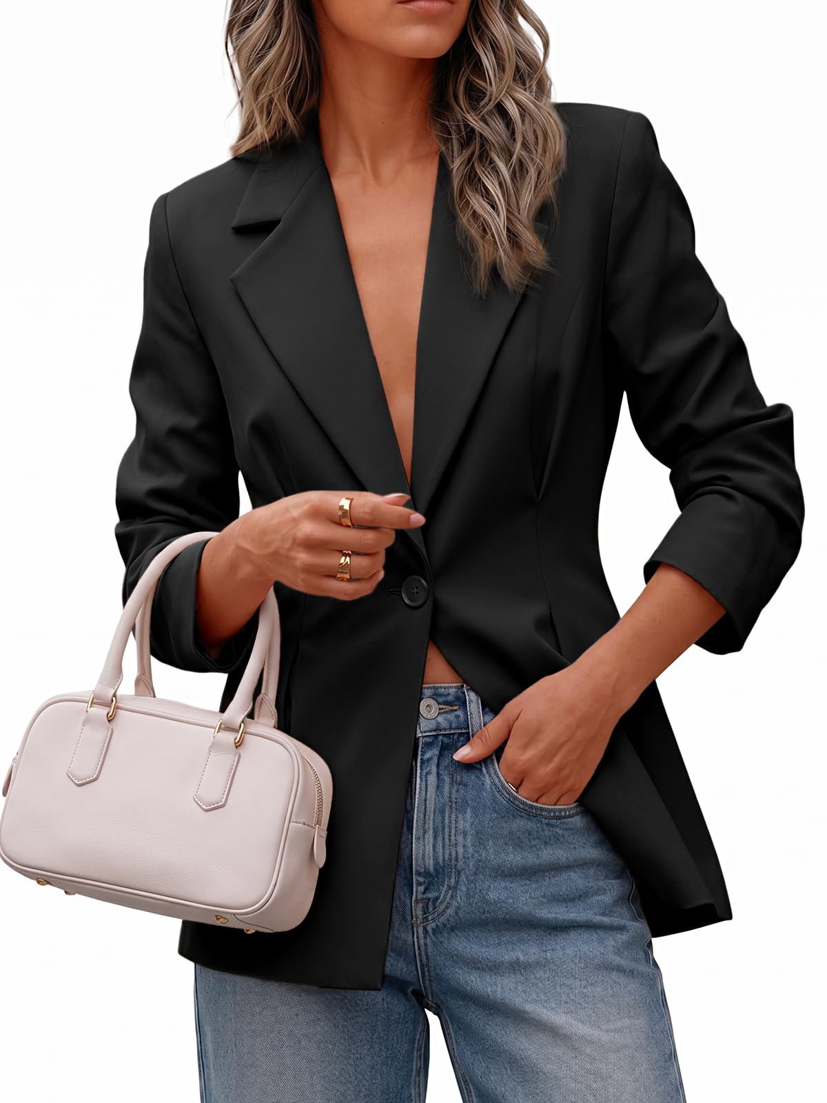 Cicy Bell Blazer für Damen, Business-Blazer, vorne offen, plissiert, Anzugjacken