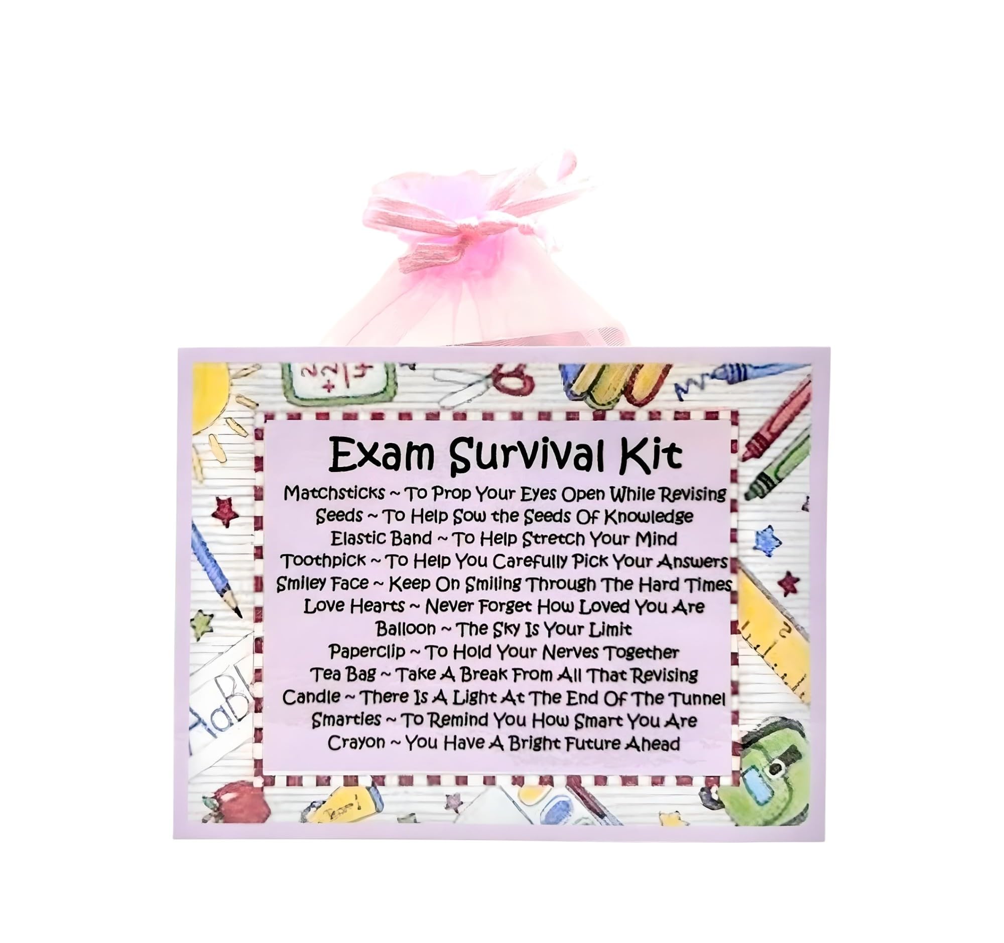 Exam Survival Kit (Pink) ~ Unique Fun Novelty Good Luck Gift & Greetings Card All In One | Good Luck in your Exams | Personalised Keepsake Gift
