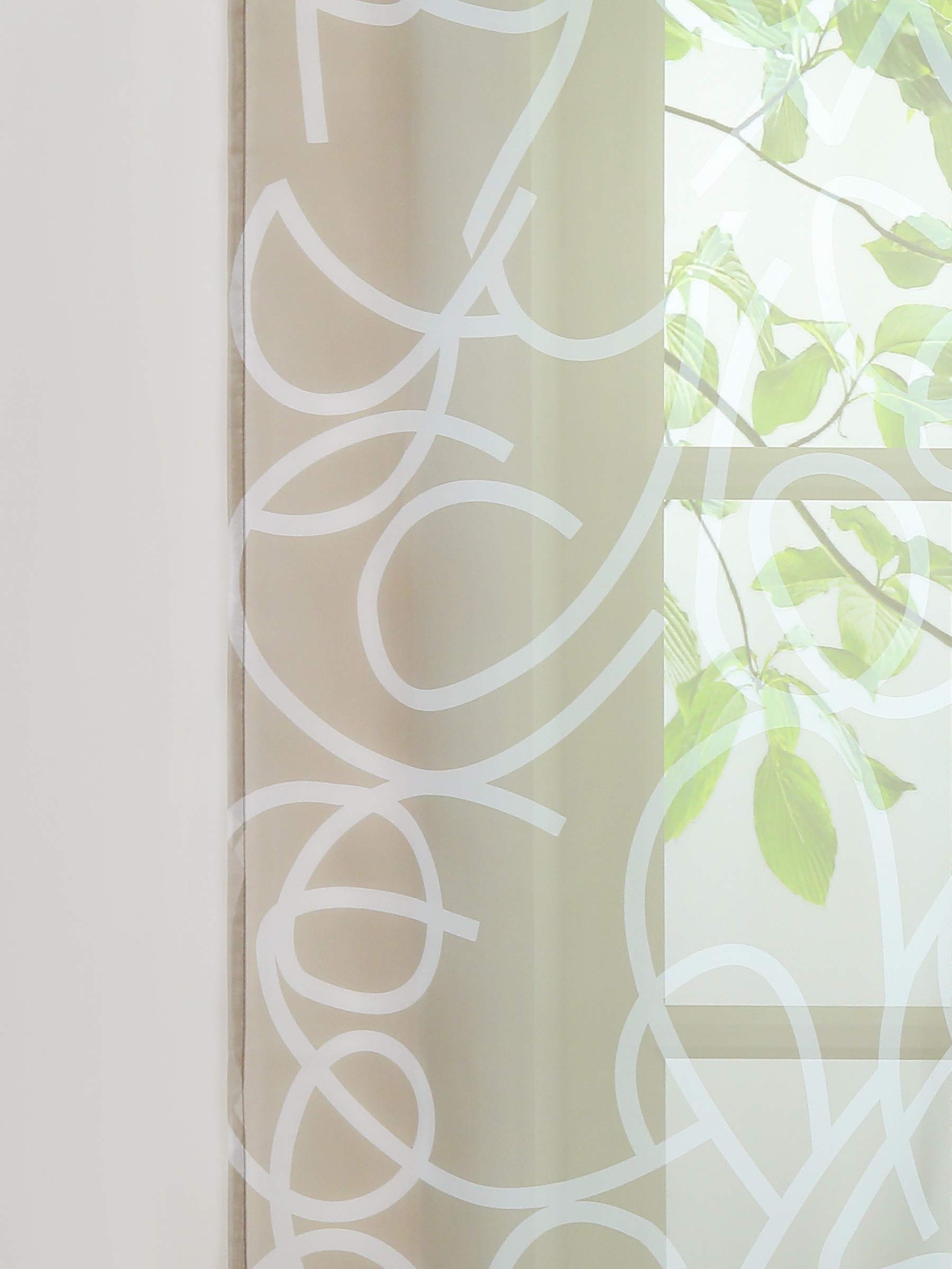 ESLIR Schiebegardinen Voile Flächenvorhänge Transparente Schiebevorhang Set 2er Gardinen mit Schlaufen Vorhang mit unregelmäßigen Kreis-Design Sand BxH 57x225cm 2 Stück