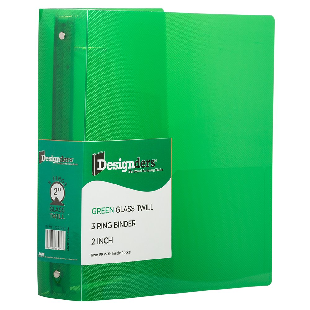 JAM PAPER Plastic 2 inch Binder - Green 3 Ring Binder - Sold Individually