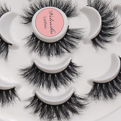 Miniatura 5 de Veleasha Pestañas postizas de visón sintético 5D, hechas a mano, de lujo, esponjosas, naturales, 7 pares (ojo de gato)