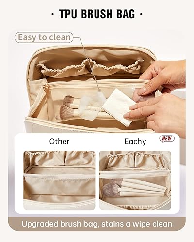 Miniatura 186 de EACHY - Bolsa de maquillaje de viaje, bolsa de cosméticos de gran capacidad para mujeres, portátil, impermeable, bolsa de aseo plana abierta