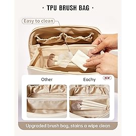 EACHY Travel Makeup Bag, Large Capacity Cosmetic Bags for Women, Waterproof Portable Open Flat Toiletry Bag Make up Bag with Divider and Handle, Gifts for Women (White, Large)