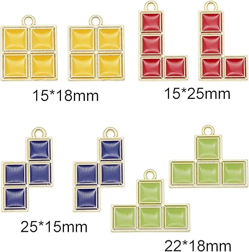 Miniatura 2 de 20 dijes esmaltados coloridos L O T Z Tetris Game Cube colgante, joyería, collar, pulsera, aretes, accesorios para hacer manualidades, 20 unidades,