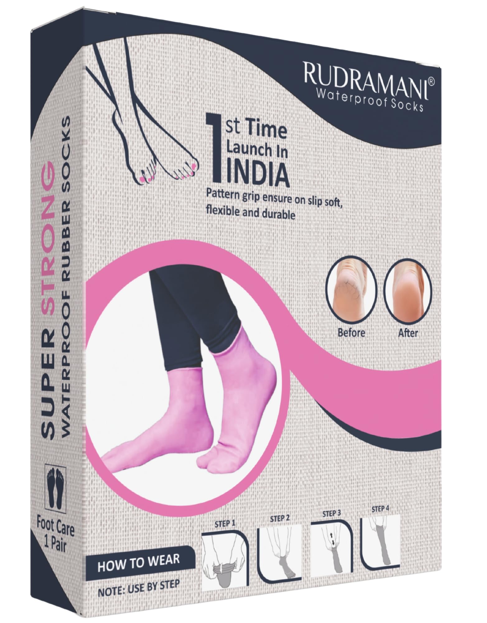 Rudramani Heelcare and Footcare Moisturizing WaterProof Rubber Socks Anti Cracked Protector Unisex - (Size-Large)(9-10-11) Pink Pack of 1-image-11