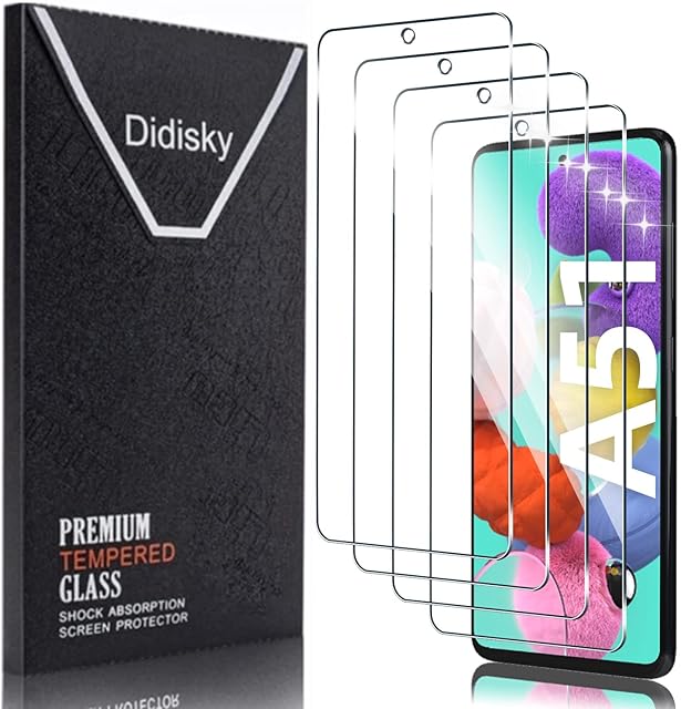 Didisky Tempered Glass Screen Protector for Samsung Galaxy A51, [4 Pack] Soft Touch,Easy to Clean, Easy to Install, Transparent