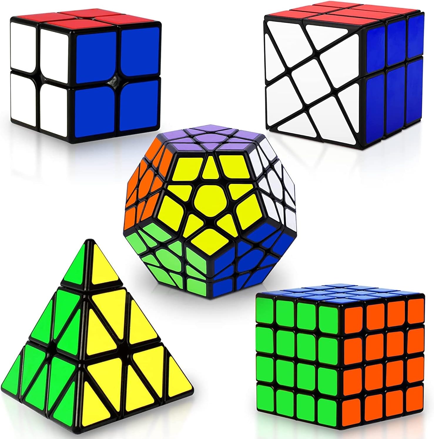 TAITAI Speed Cube Set, Puzzle Cube, Magic Cube 2x2 4x4 Pyraminx Pyramid Megaminx Fenghuolun Puzzle Cube Toy Gift for Children Adults, Pack of 5