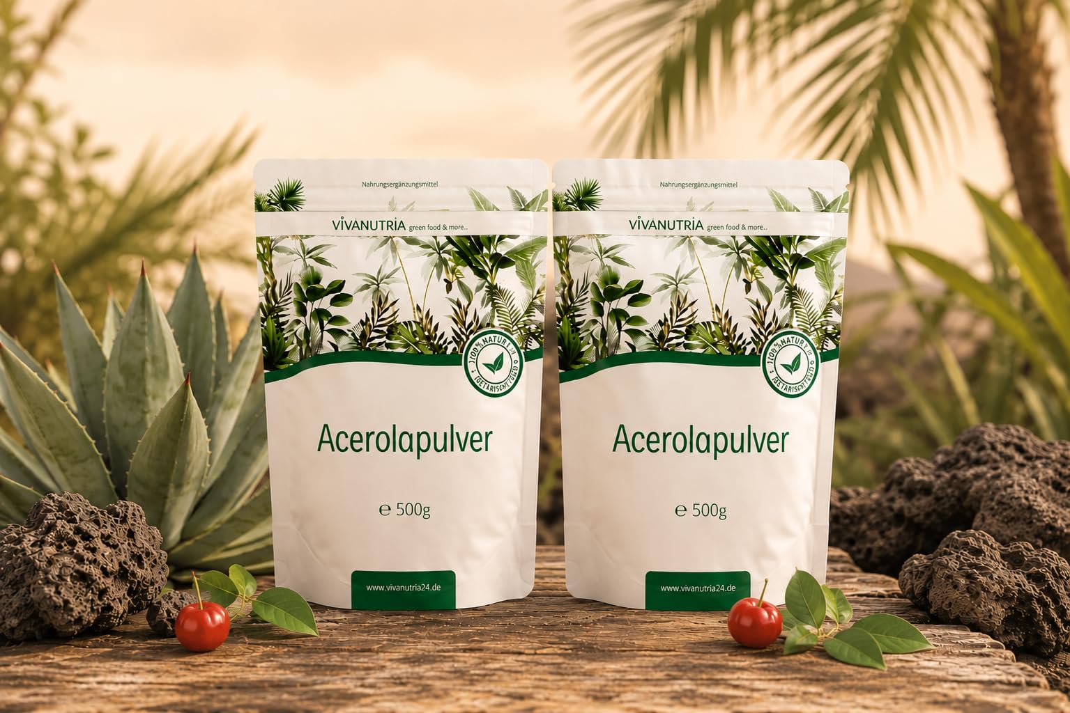 VivaNutria Acerola Pulver I natürliches Vitamin C Pulver als Acerola Frucht-Pulver für Smoothies/als Müsli-Topping I Acerola Kirsche aus kontrolliertem Anbau, laborgeprüft I vegan (1000 g)