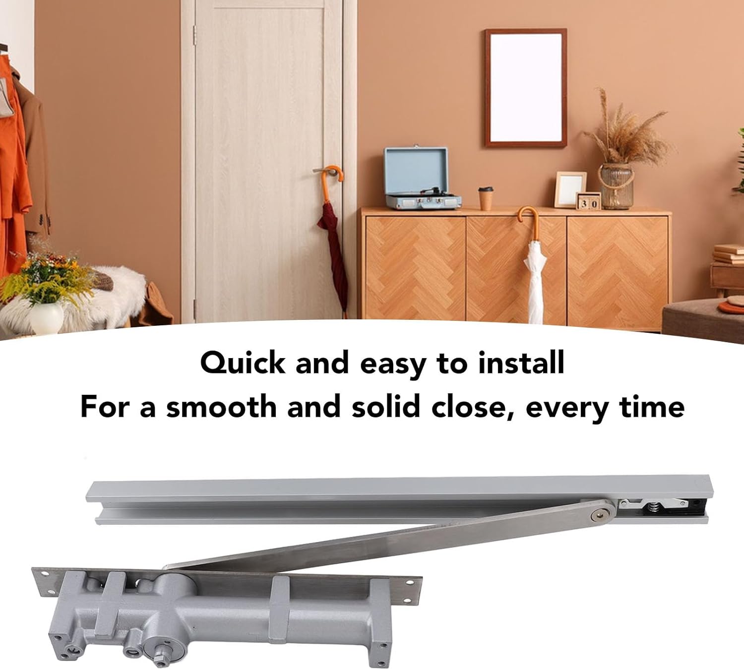 Haofy Door Closer Hydraulic Automatic Zinc Alloy Commercial Grade Adjustable Speed with 2 Independent Valves for Doors up to 222kg 180cm Wide