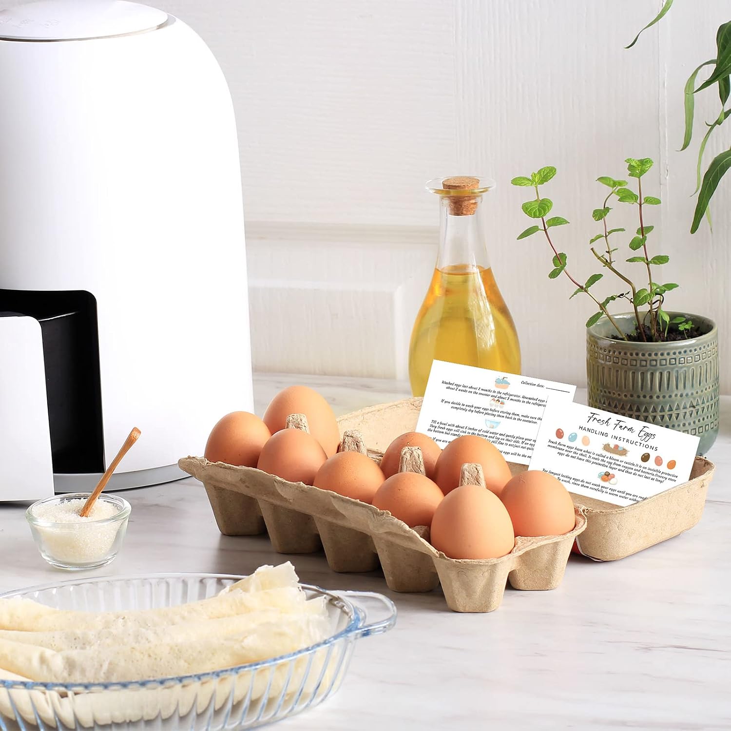 Sinmoe 200 Pcs Fresh Farm Eggs Handling Instructions 2 x 3.5 Inches Egg Stamps for Fresh Eggs Colored Egg Design Business Card White Egg Handling Instruction Card for Farm Fresh Eggs