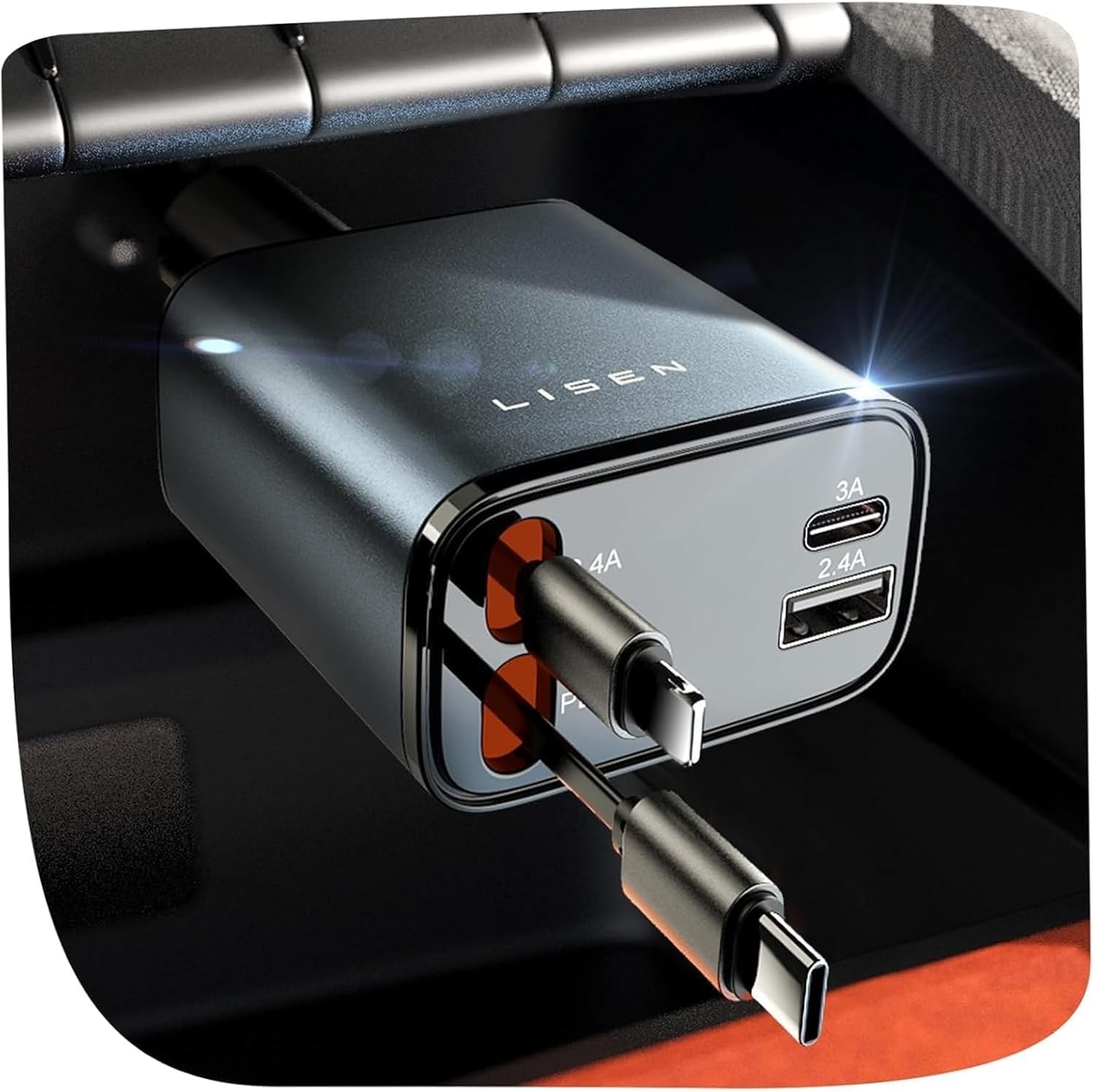 LISEN Retractable Car Charger Fast Charge 84W Car Accessories Gifts for Men | Women Gadgets Cigarette Lighter USB C Charger 12V Car USB Adapter Socket Camping Essentials for iPhone 17 15 13 Samsung iPad