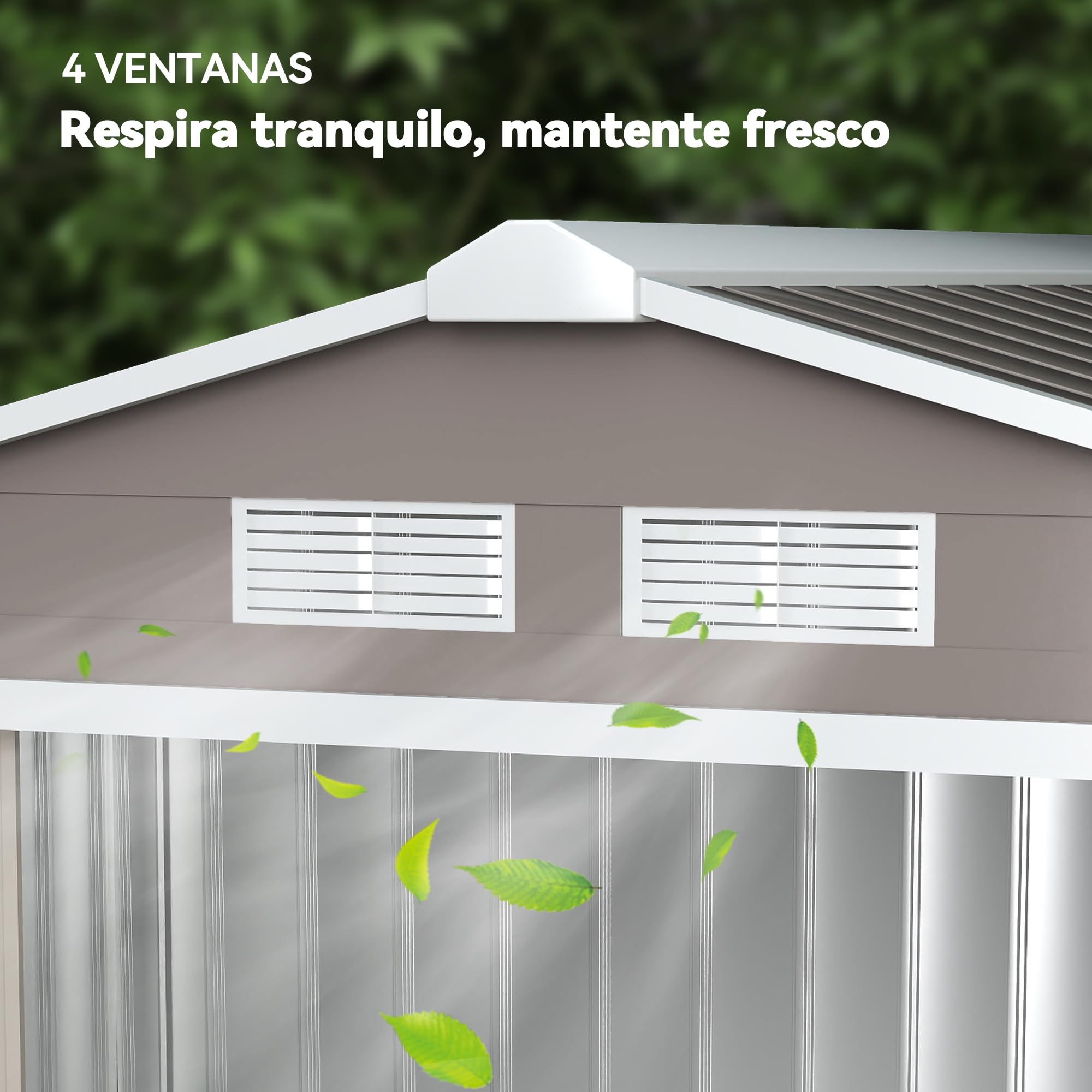 Outsunny Caseta de Jardín Exterior, 2,5 m² 213x130x185 cm, Cobertizo de Jardín Exterior Metálico con 2 Puertas Correderas, Base Refuerzo (Suelo NO Incluido) y 4 Ventanas, Gris — view 8