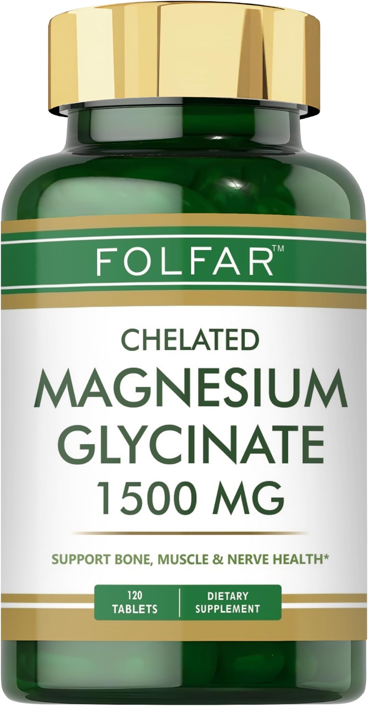 Chelated Magnesium Glycinate (1500 mg) - 120 Tablets | High Absorption Supplement Supports Bone, Muscle & Nerve Health | Promotes Stress Relief, Sleep Quality & Heart Health | Non-GMO