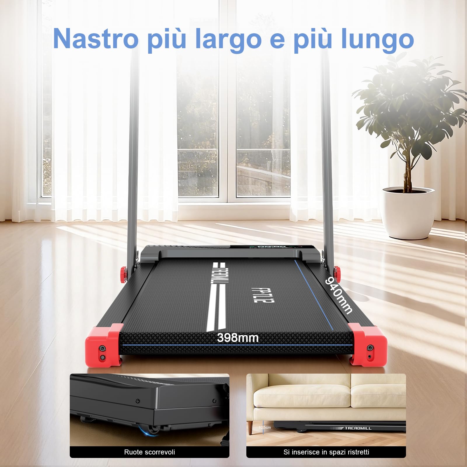 Cinta de Correr, 5 en 1 - Motor de 3 HP, 1-14 km/h - con Pantalla LED/Mando a Distancia - inclinación máxima del 9% - Soporte para iPad/teléfono móvil.