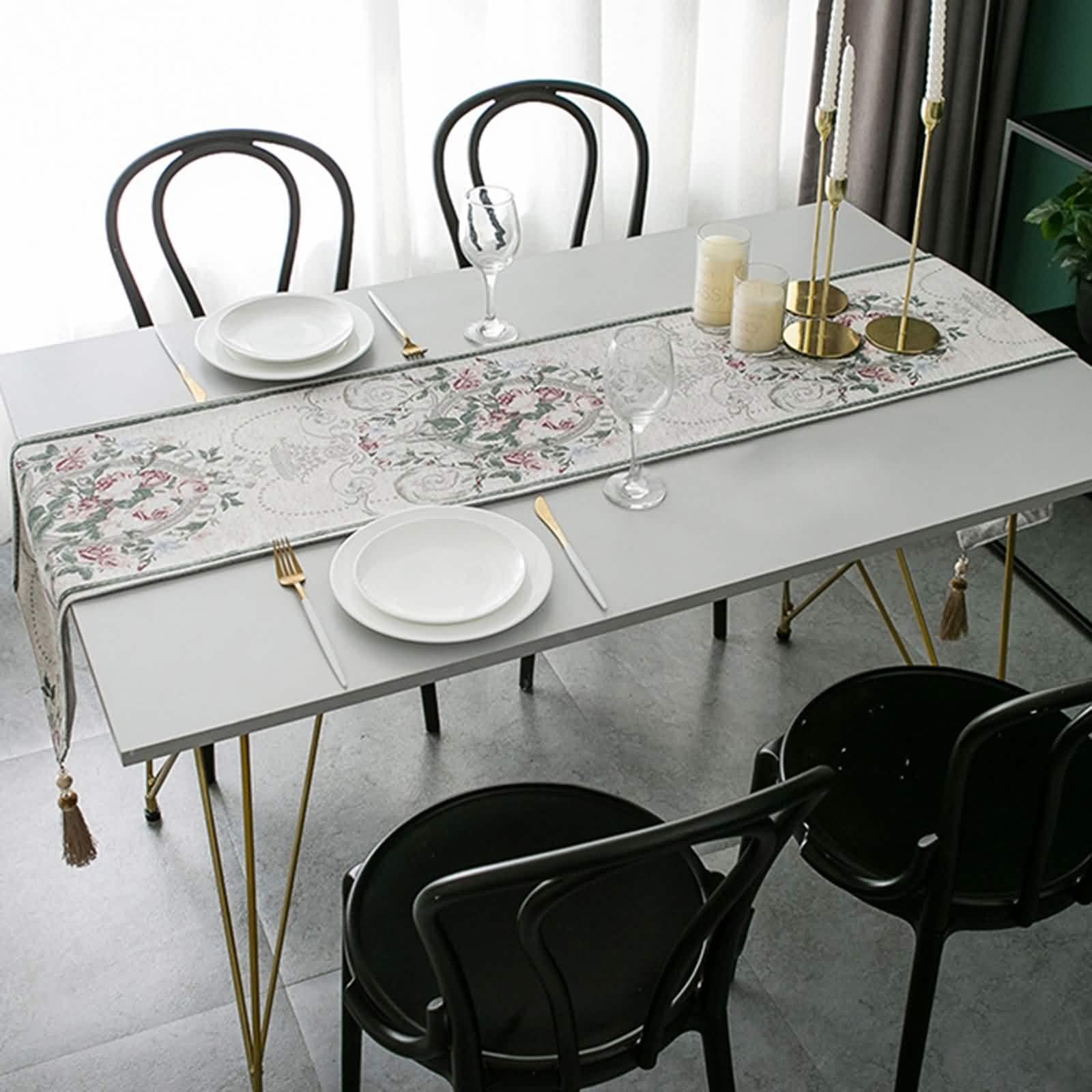 Chemin de Table St Valentin, Chemin de Table Blanc Anniversaire Chenille 33x160CM Jacquard Deco Intérieure et Extérieure