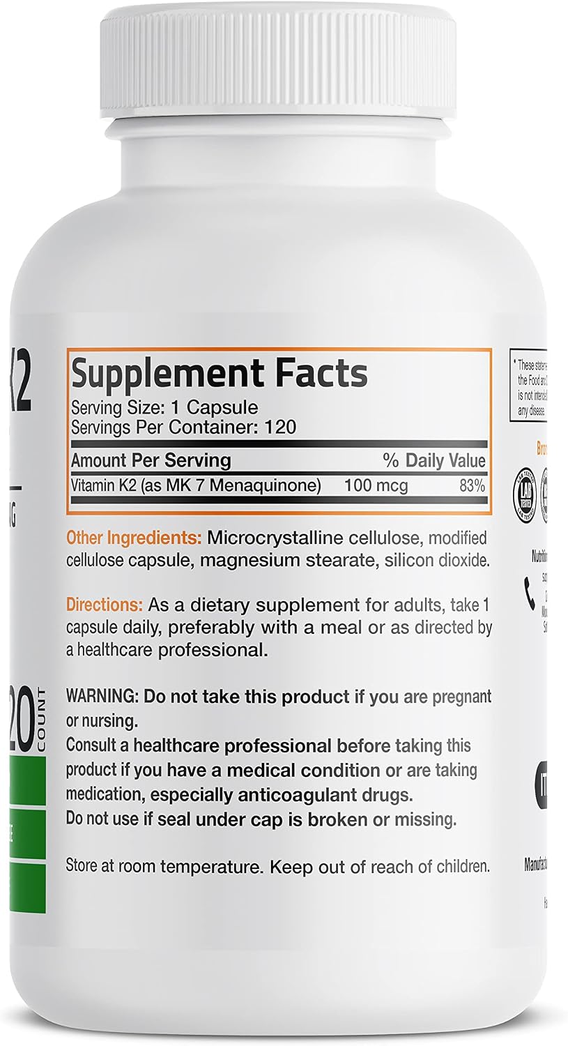 Bronson Vitamin K2 as MK-7 Menaquinone 100 mcg Non-GMO, 120 Capsules