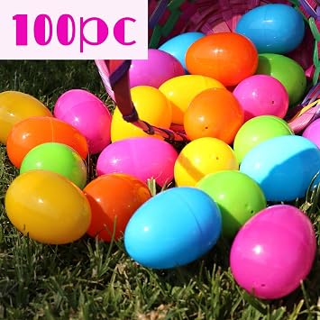 GiftExpress 100-Pack Assorted Color Easter Eggs, Colorful Bright Plastic Eggs w/ Hinge , Adult & Kid Party Toys for Gift Baskets or Egg Hunt Decor