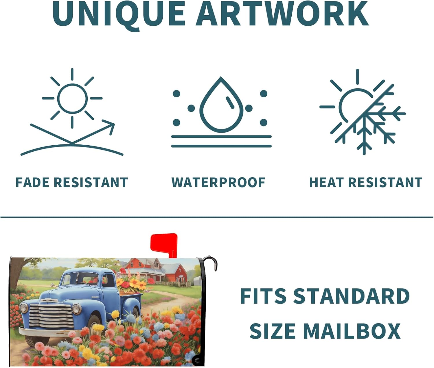 Spring Blue Truck On The Farm Mailbox Covers Magnetic Standard Size 18" X 21",Colorful Spring Summer Floral Mailbox Wraps Post Letter Box Cover for Holiday Garden Yard Decor
