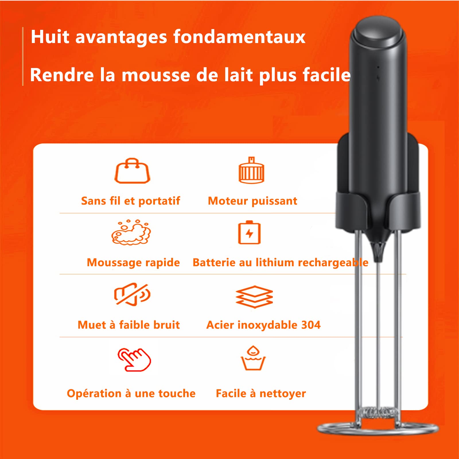 Mousseur à lait électrique rechargeable et portable - Mousseur à main 3