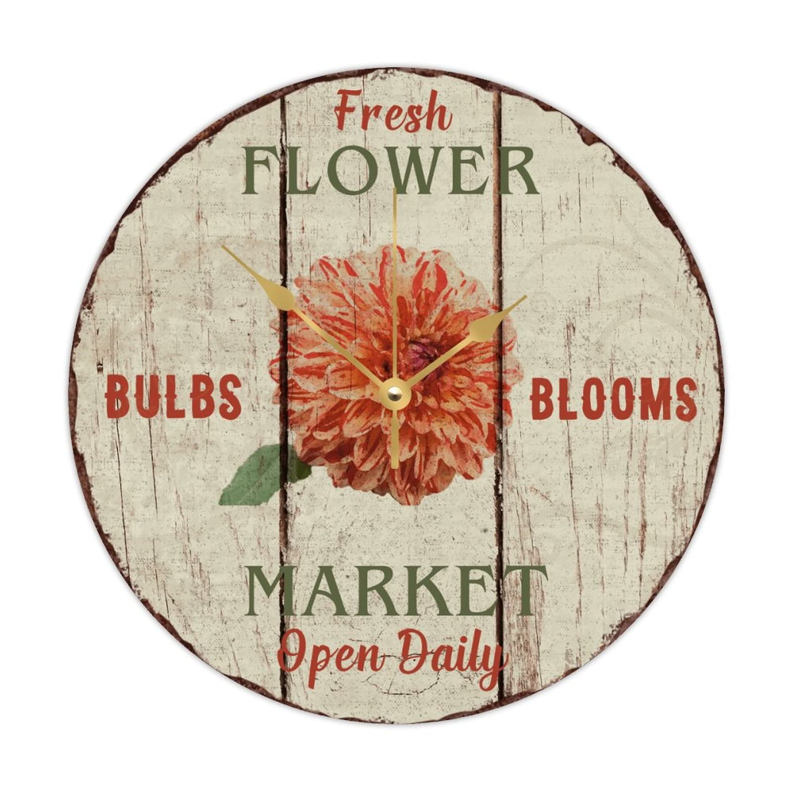 Horloge murale Dahlia bois rétro à piles 38cm pour cuisine et chambre