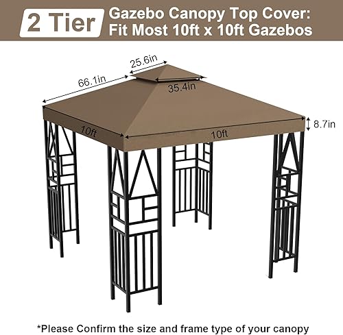 Miniatura 2 de Toldo de repuesto para toldo, para exteriores, cubierta de toldo de doble nivel, 10 x 10 pies (marrón)