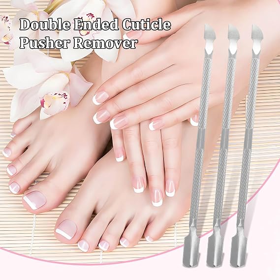 15 Pieces Stainless Steel Cuticle Pusher and Cutter, Double Ended Cuticle Cleaner Remover Metal Manicure Pedicure Nail Tools for Fingernails, Toenails