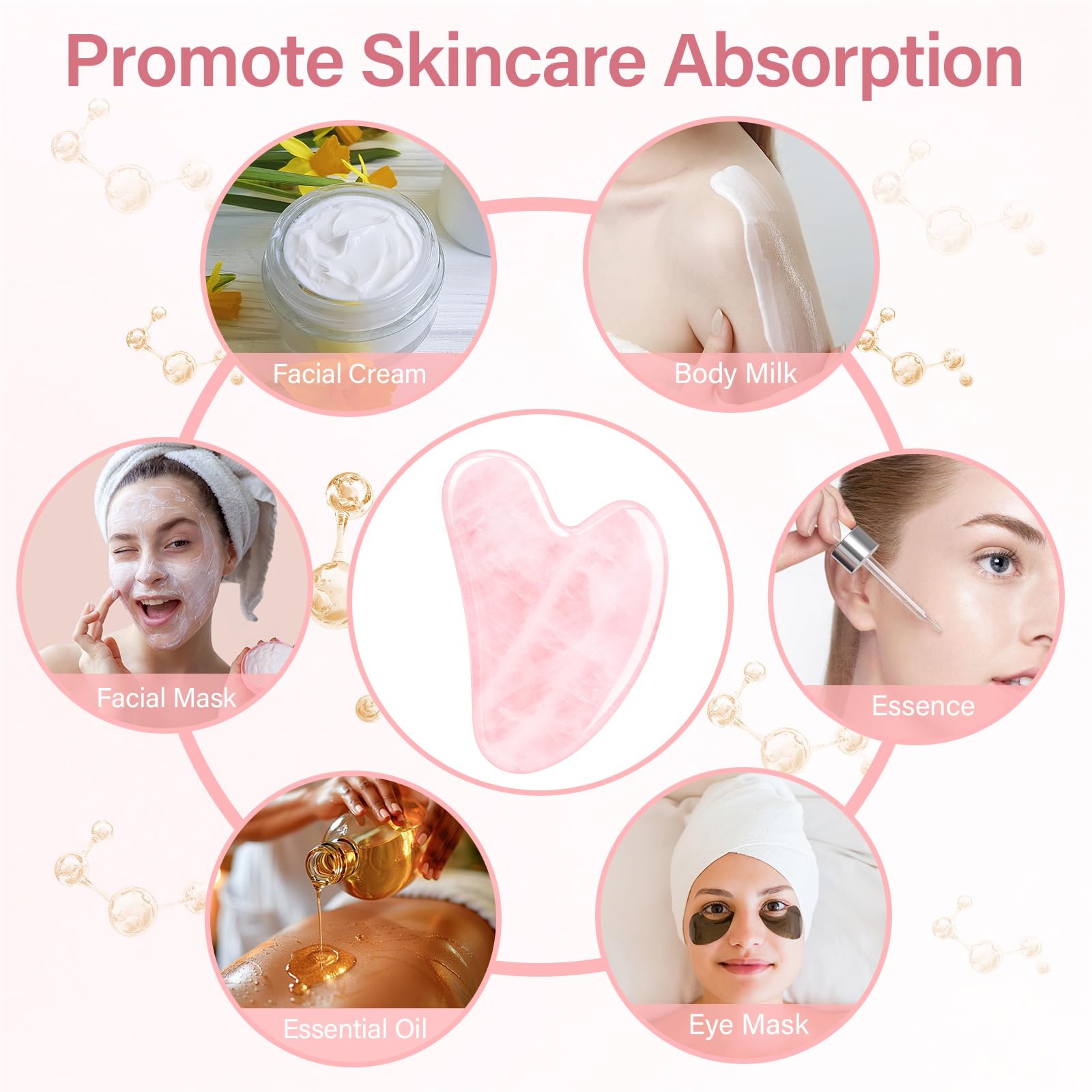 Alyvisun Narzędzie Gua Sha z Naturalnego Różowego Kwarcu, Kamień do masażu Guasha do szyi i ciała, Redukcja Obrzęków i Poprawa Linii Żuchwy z Instrukcją Obsługi, Prezent Pielęgnacyjny dla Kobiet