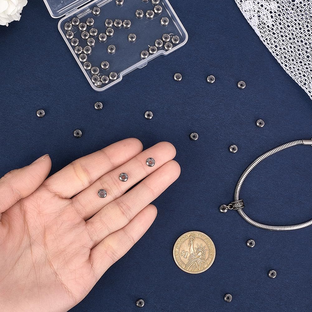 60Pcs Stainless Steel Slider Beads Metal Round Spacer Beads with Rubber Inside for Necklaces Bracelets Jewelry Making Rubber Hole: 1.2mm - Image 3