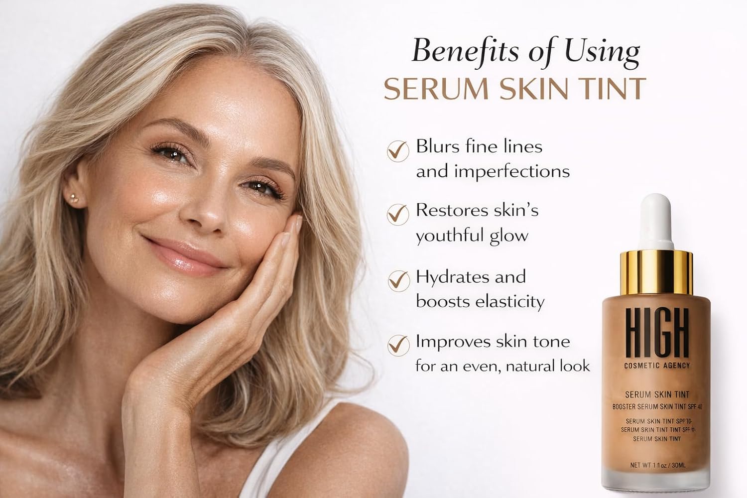 HIGH - Booster Serum Skin Tint SPF 40 | Tinted Moisturizer with Niacinamide & Hyaluronic Acid – Lightweight Coverage + Broad Spectrum Sunscreen (Dark Neem (Deep, Neutral Undertones))