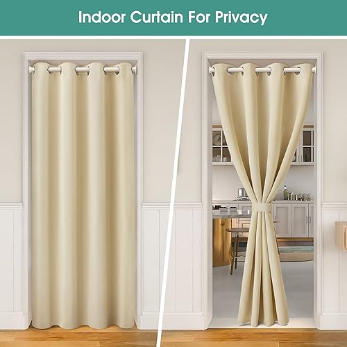 Miniatura 7 de HOMEIDEAS Cortinas beige para puerta, cortina de privacidad con ojales para dormitorio, 39 pulgadas de ancho x 78 pulgadas de largo, cortinas opacas