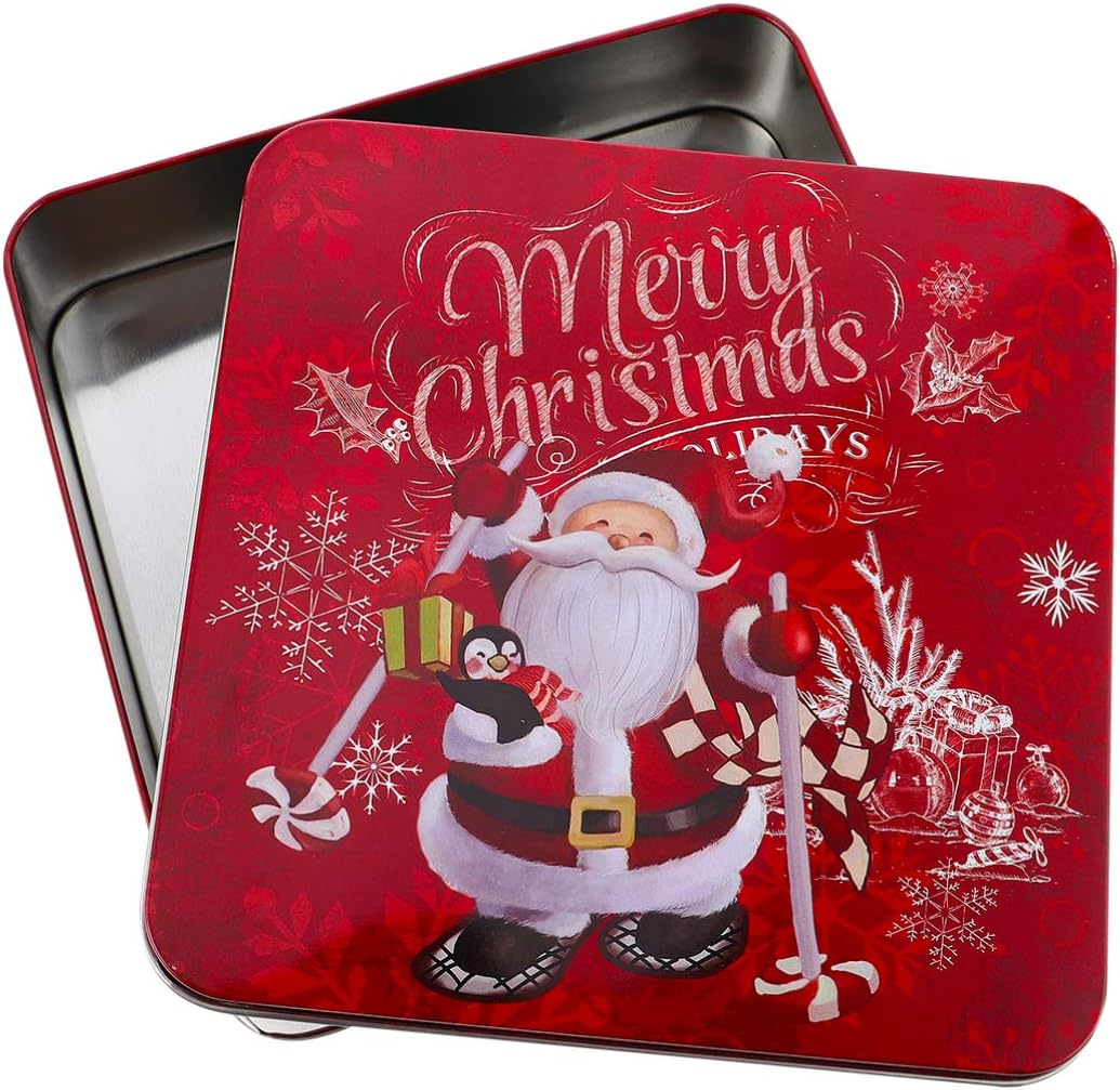 Hakka クリスマスメタル缶クリスマススクエアキャンディーボックスギフトコンテナボックスクリスマスパーティー用品ティーキャンドル