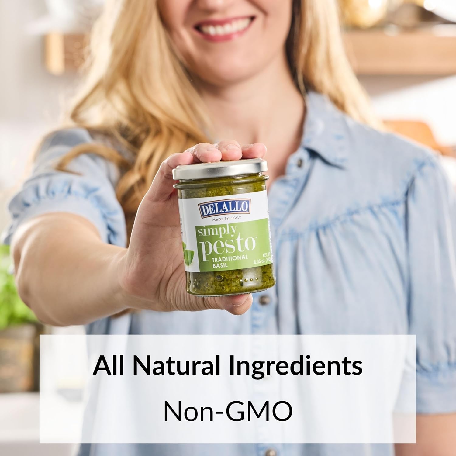 DeLallo Traditional Basil Pesto, Made in Italy, Gourmet Spread, Ready to Use Pasta Sauce, Made with Olive Oil and Parmesan Cheese, Non-GMO, 6.35 oz Jar, (3 Pack)