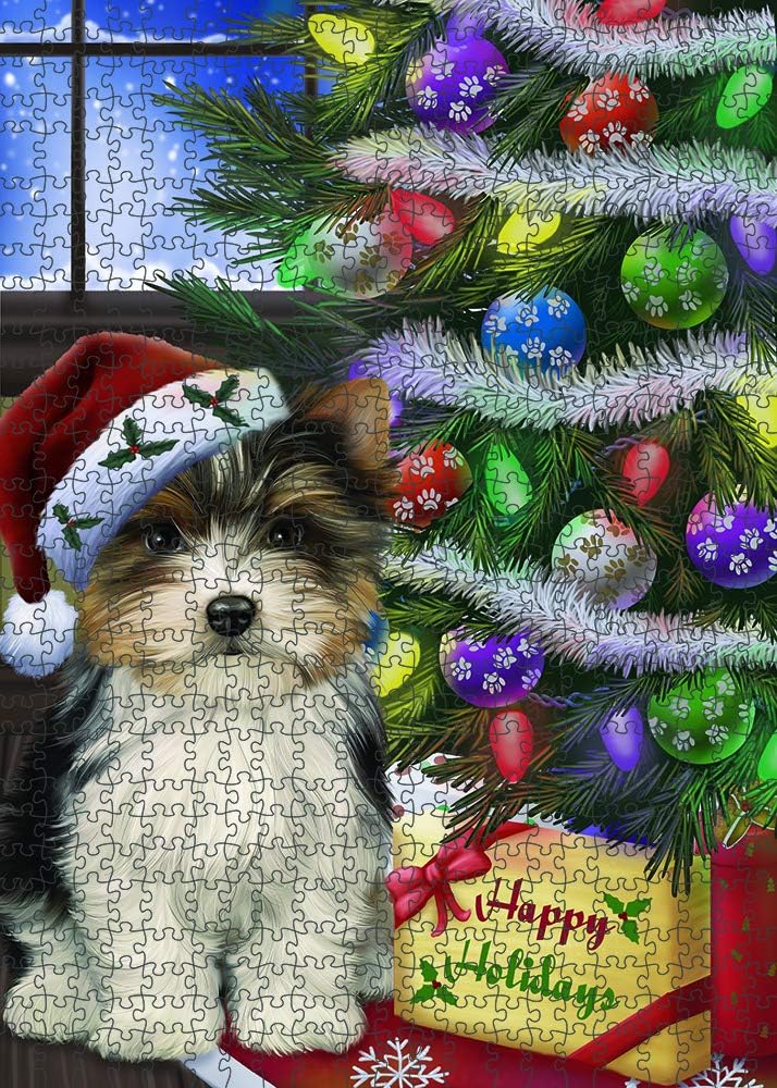 Christmas Tree with Presents Biewer Dog Jigsaw Puzzle for Adults - Animal Printed Interlocking Puzzle Game Artwork - Gift for Dog Lover's - 1000 Pcs 29.5"x19.7", PZLE57686