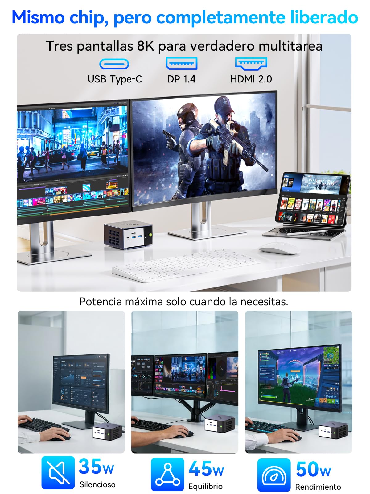 GMKtec Mini PC K16 AMD Ryzen 7 7735HS (8C/16T, hasta 4,75 GHz), Micro PC con 32 GB DDR5 6400, SSD PCIe 3.0 de 512 GB, Doble LAN 2,5G, OCuLink, Triple Pantalla 4K (HDMI + DP + Type-C), AMD Radeon 680M