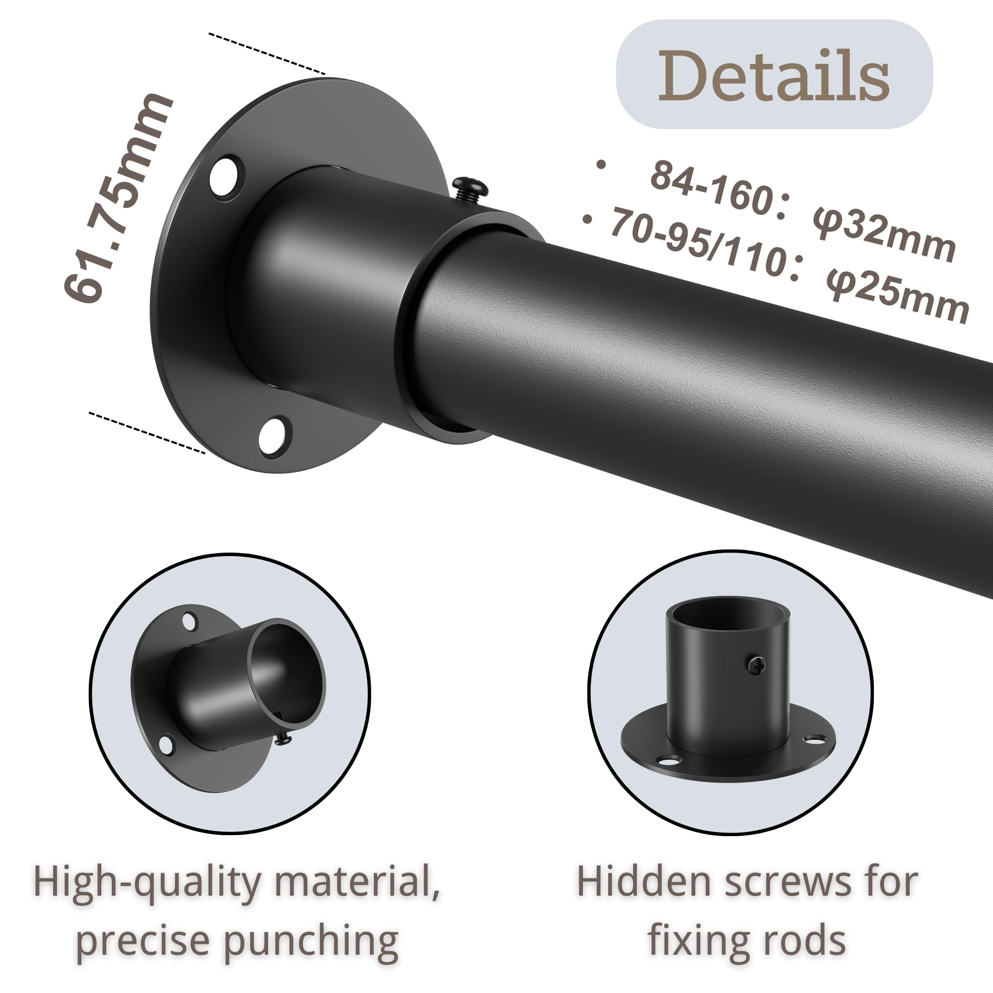 Venwemong Wardrobe Pole, Expandable Clothes Hanging Rod, Stainless Steel with Mounting Kit for Bedroom & Closet, Black - Image 4