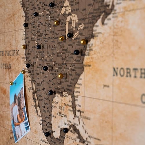 Miniatura 6 de Mapa del mundo en lienzo con tablero de corcho - Letras inglesas - Decoración decorativa de pared para todas las habitaciones - Cuadros en lienzo