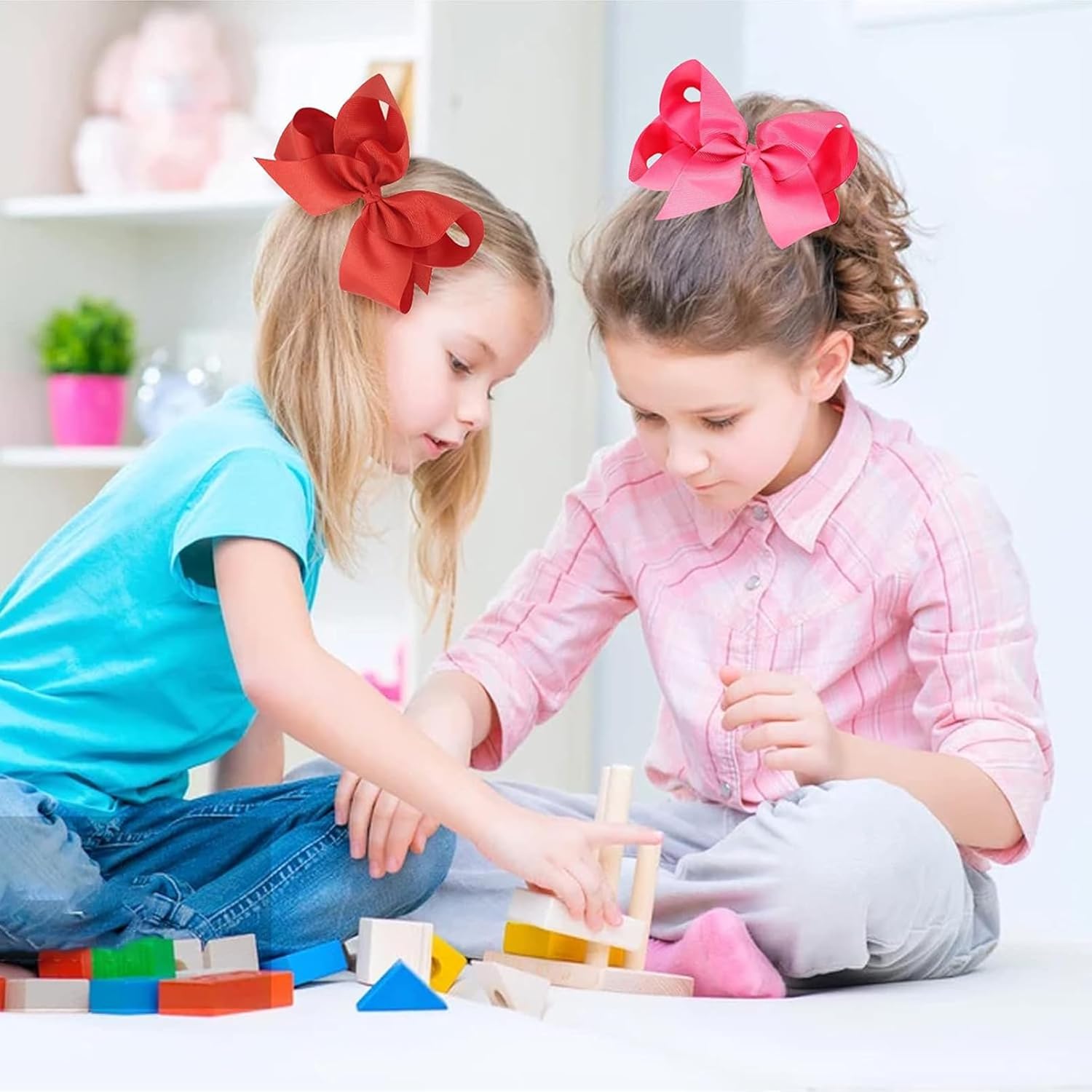 4 PCS 6" Big Hand-made Grosgrain Ribbon Solid Color Hair Bows Alligator Clips Hair Accessories for Little Teen Toddler Girls Kids Set of4 (White) - Image 4