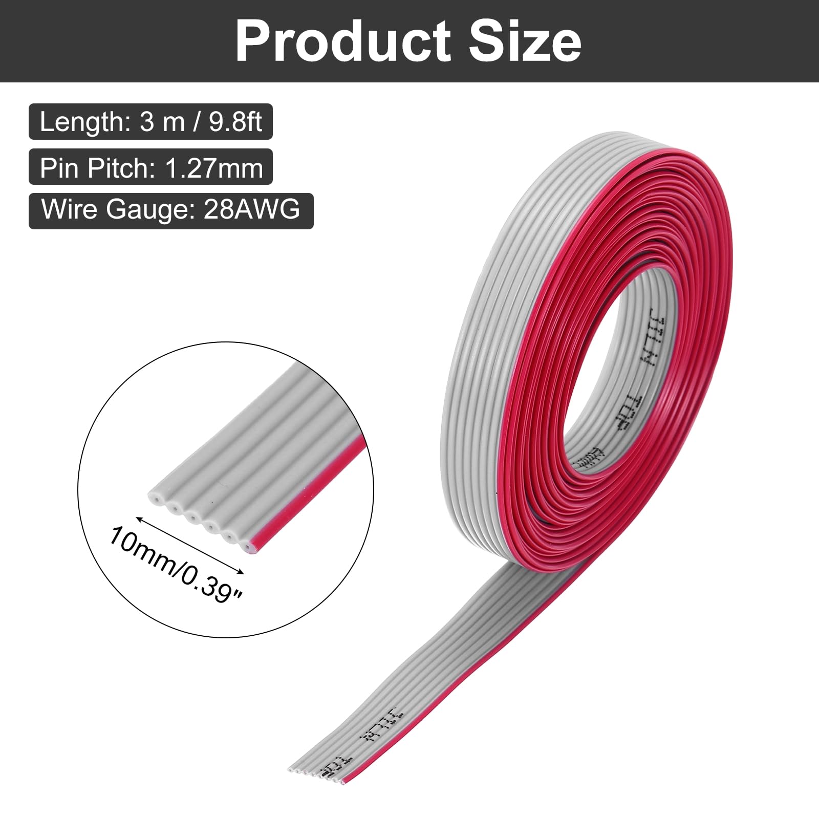 Câble Plat IDC 28 AWG 3m - 10 Broches Pas 1mm Gris - Connexion JTAG/ISP